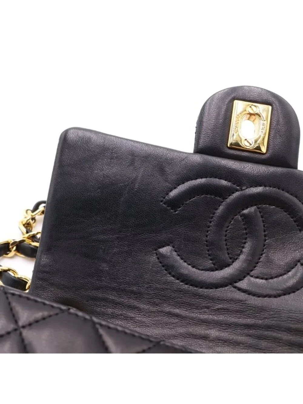 Chanel Mini Quilted 17 CC Logo Chain Shoulder Back Single Flap Gold Lambskin